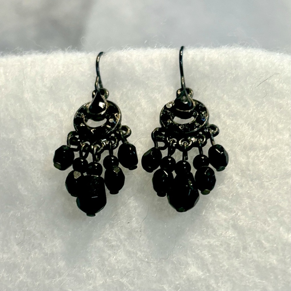 Victorian Style Chandelier Black Beaded Earrings
